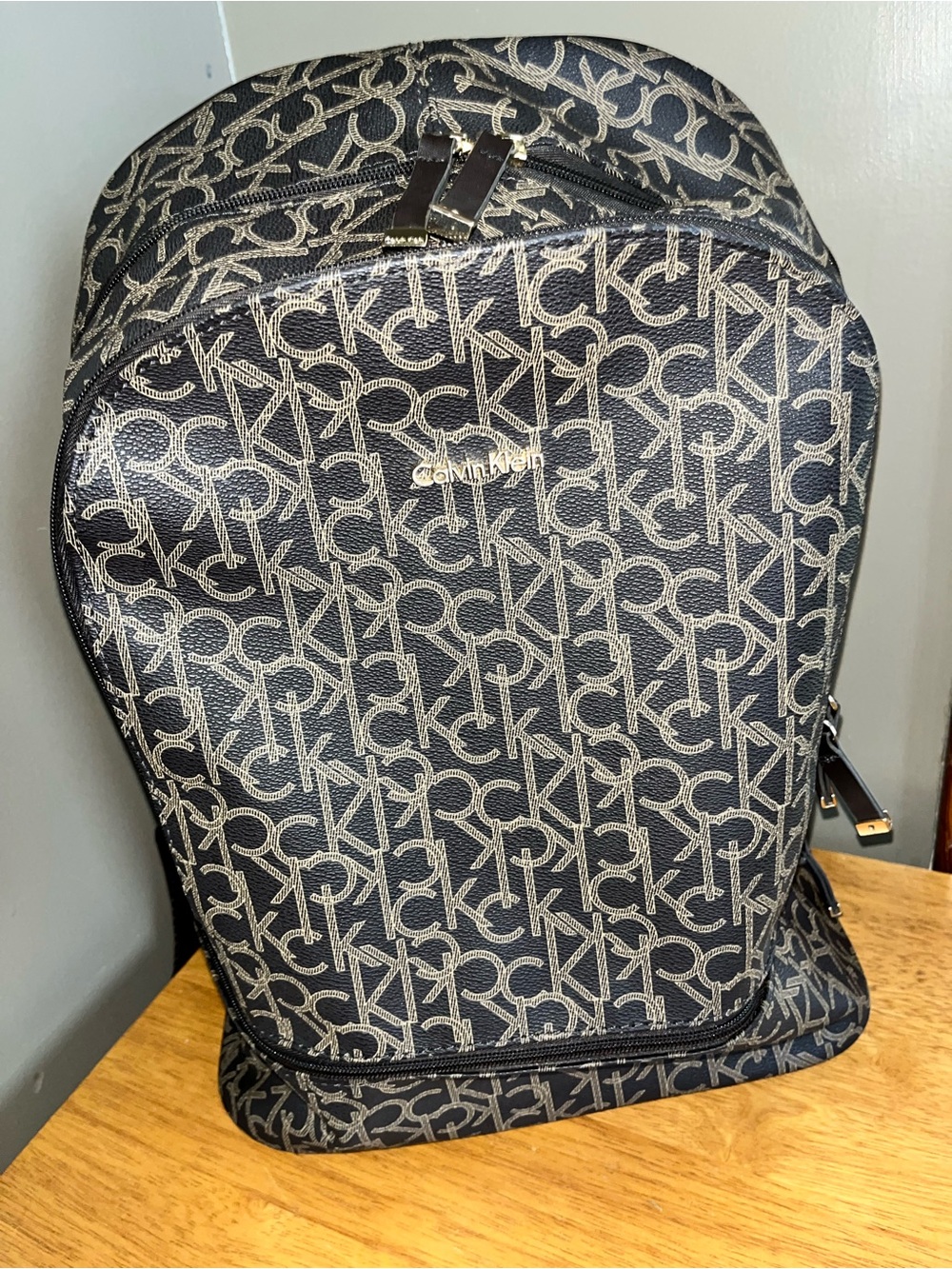 Calvin Klein Black Backpack with Beige Logo Print